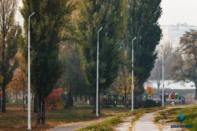 Опоры уличного освещения возле пешеходной дорожки