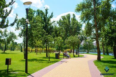 Опори паркового освітлення на фоні великого парку