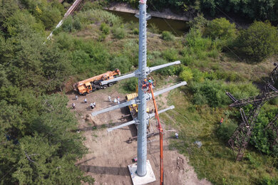 Multifaceted power transmission poles in Dnipro