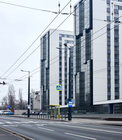 Contact line poles in Dnipro