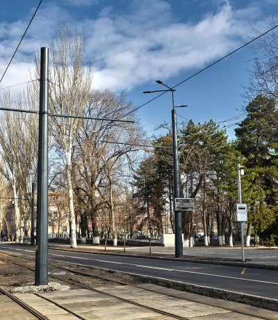 Contact line poles in Dnipro