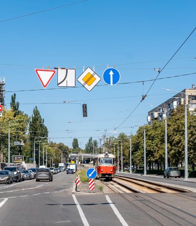 Contact line poles in Kyiv